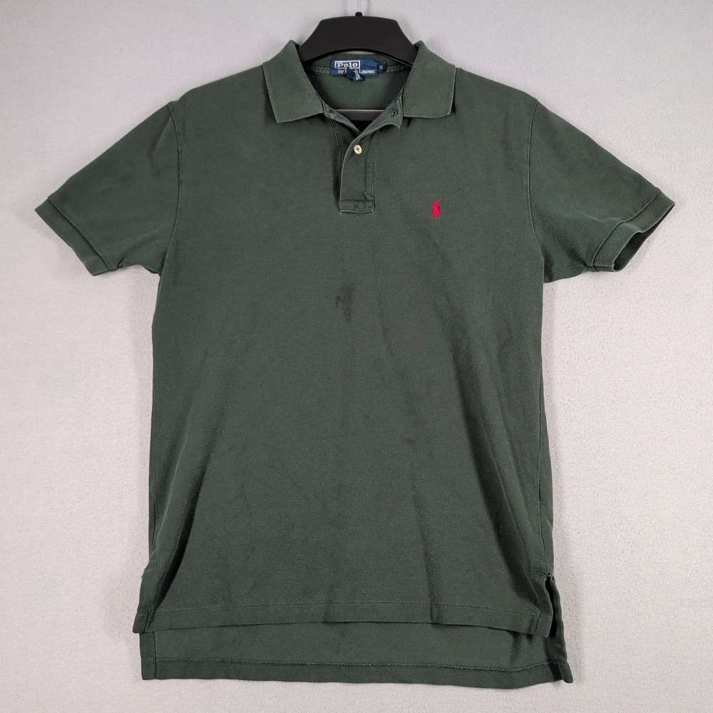 Polo Ralph Lauren Polo Shirt Mens Medium Green Pique Short Sleeve Red Pony